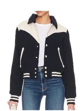 MOTHER Varsity Bomber Jacket navy and cream